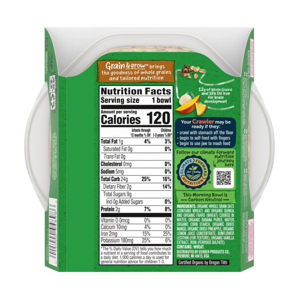 Gerber Organic Grain & Grow Morning Bowl Baby Oatmeal, Tropical Fruits, 4.5 oz Tray - Image 2