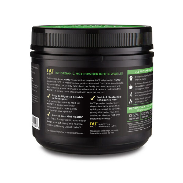 Nutiva Organic Mct Oil Powder With Prebiotic Acacia Fiber, Classic, 10.6 Ounce _ Usda Organic, Non-Gmo, Non-Bpa _ Vegan, Gluten-Free, Keto & Paleo _ Instant Beverage Or Boost To Coffee & Smoothies - Image 2