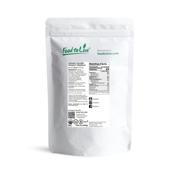 Organic Golden Crunchy Granola, 6 Ounces — Non-GMO, Vegan, Kosher — by Food to Live - Image 2