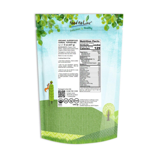 Organic Superfood Cereal Topper Mix, 0.5 Pounds — Non-GMO, Raw, Vegan, Kosher — by Food to Live - Image 2