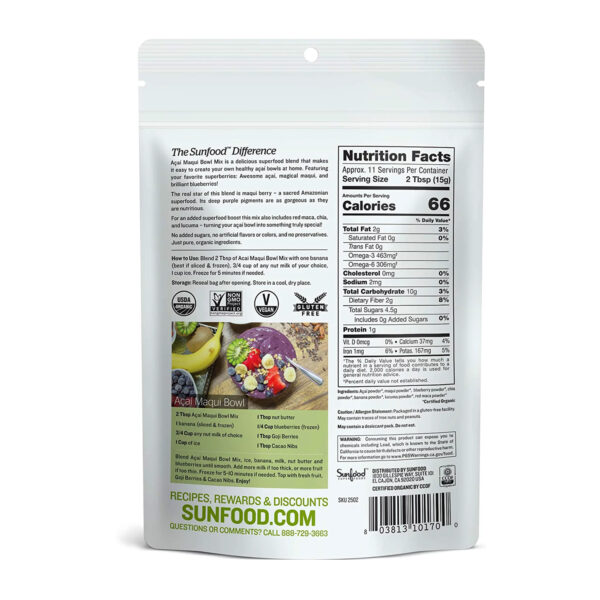 Sunfood Superfoods Organic Acai Maqui Bowl Mix Superfood Powder with Antioxidant, 6 Oz - Image 2