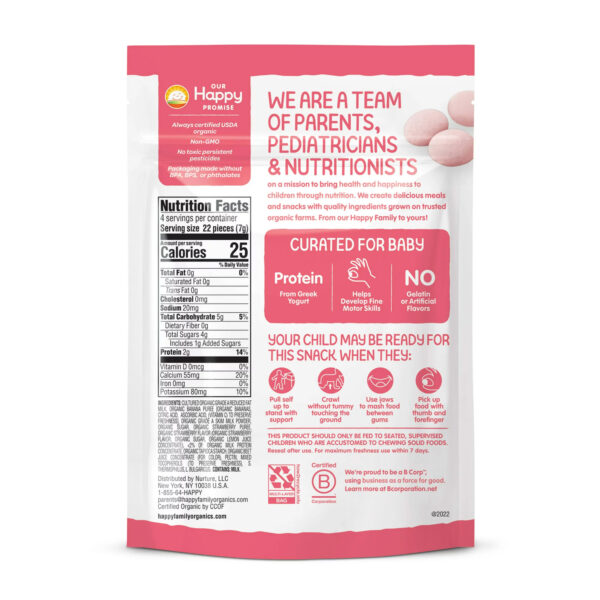 Happy Baby Organics Greek Yogis, Strawberry Banana & Greek Yogurt Organic Freeze-Dried Baby Snack, 1 oz Bag (Pack of 8) - Image 4