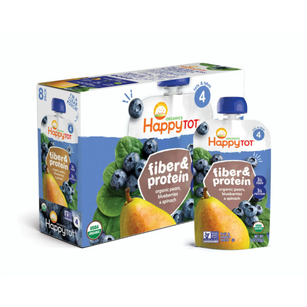 Happy Tot Organics Fiber & Protein Stage 4, Pears Blueberries & Spinach Organic Tot Food, 4 oz Pouch - Image 3