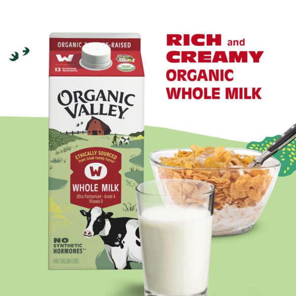 Organic Valley, Organic Whole Milk, Ultra Pasteurized, Half Gallon, 64 oz - Image 3