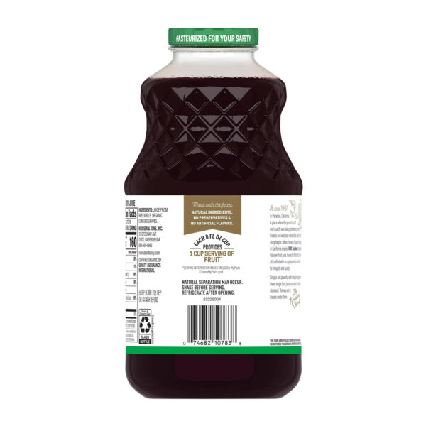 R.W. Knudsen Family Organic Just Concord Grape Juice, 100% Juice, 32 oz, Glass Bottle - Image 3