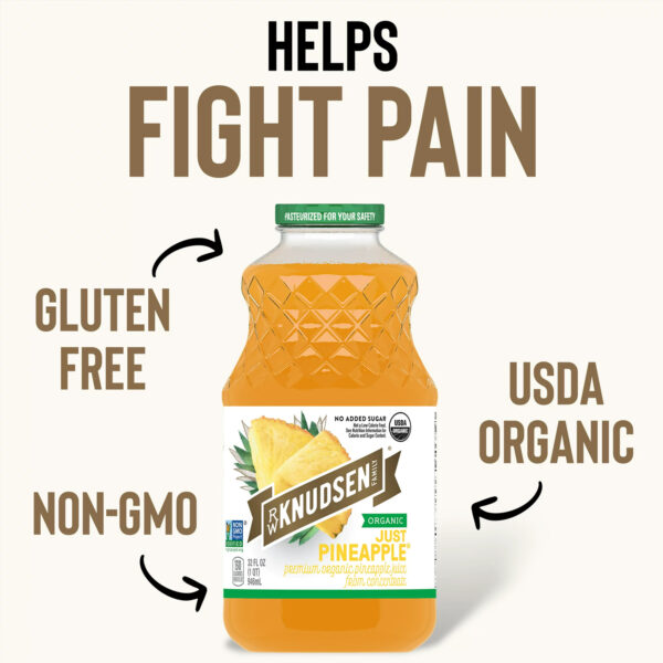R.W. Knudsen Family Organic Just Pineapple Juice, 100% Juice, 32 oz, Glass Bottle - Image 3