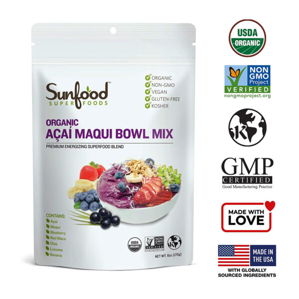 Sunfood Superfoods Organic Acai Maqui Bowl Mix Superfood Powder with Antioxidant, 6 Oz - Image 3