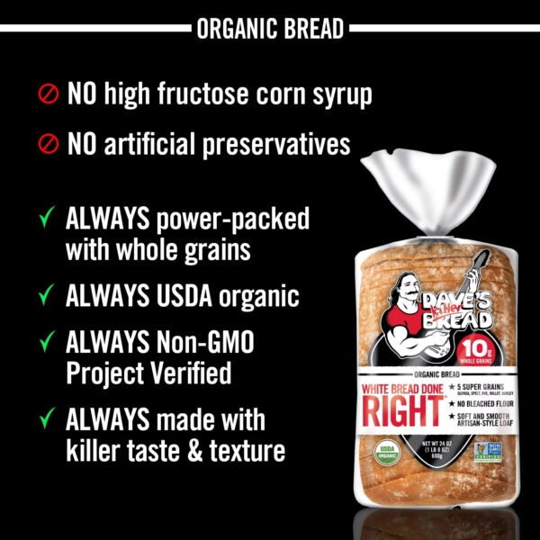 Dave's Killer Bread White Bread Done Right Organic Bread Loaf, 24 oz - Image 3